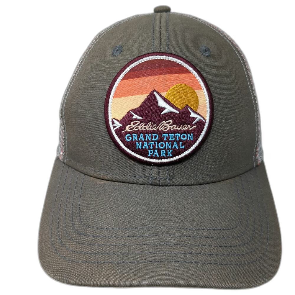 Eddie Bauer Trucker Hat Gray One Size Grand Teton National Park Mesh Snapback